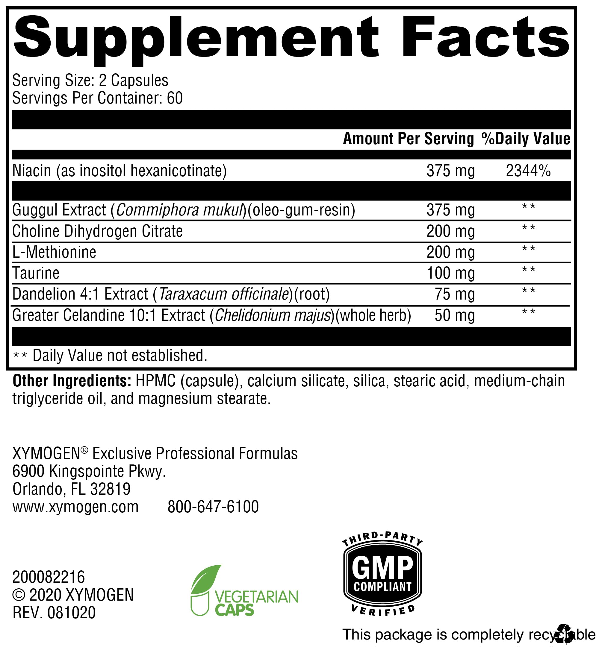 Nutrition facts panel from LipotropiX label