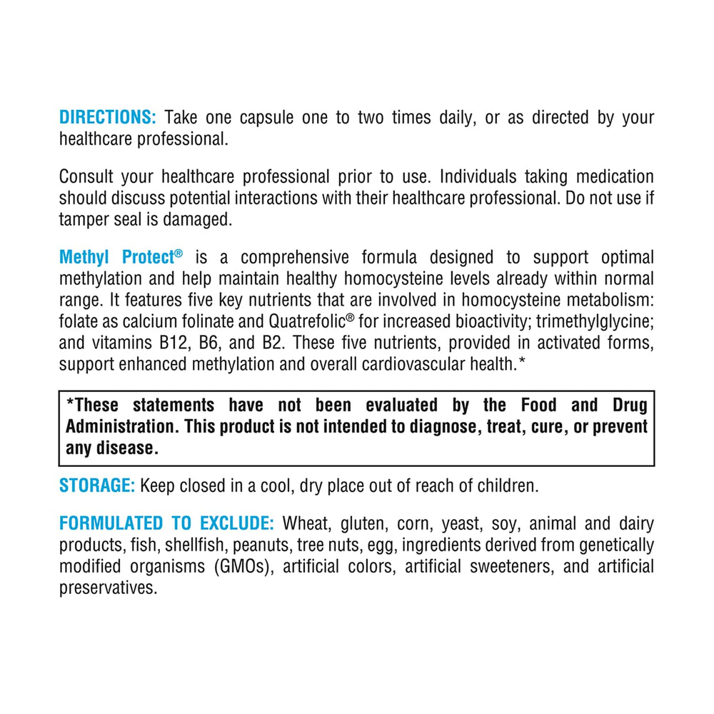 Dosage and nutrition facts graphic for XYMOGEN Methyl Protect