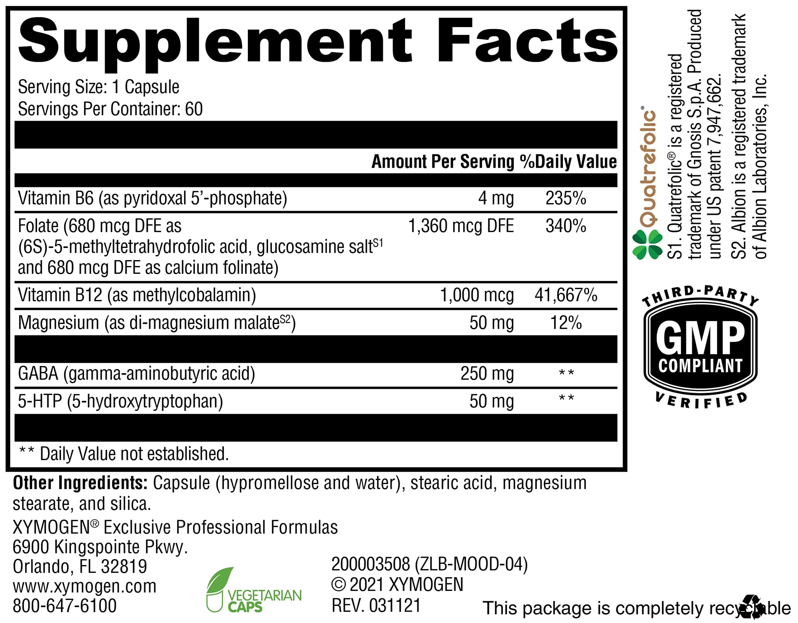 Close-up of Mood Food ingredients featuring B vitamins, GABA and 5-HTP