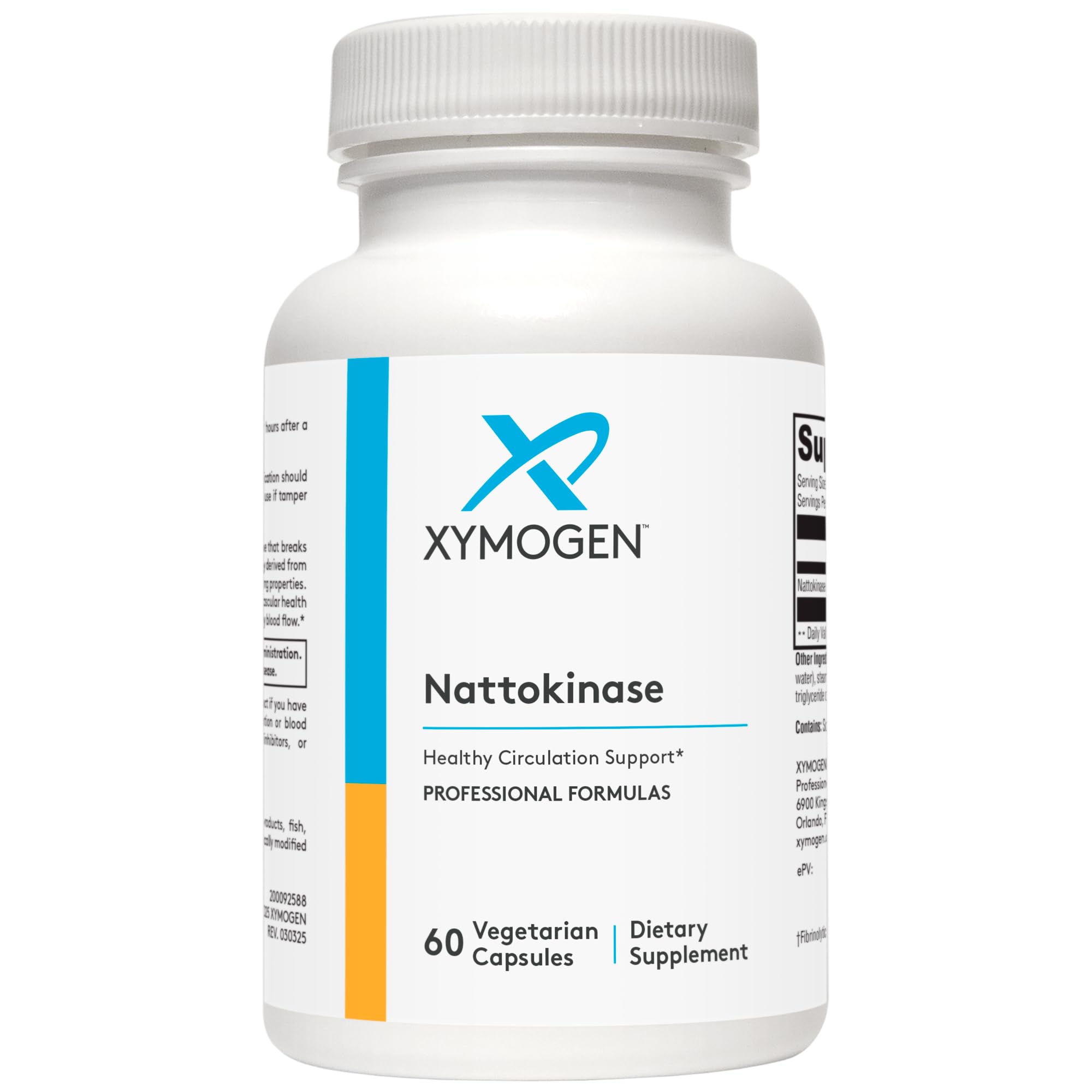 Front view of XYMOGEN Nattokinase 2000 FU bottle with 60 capsules