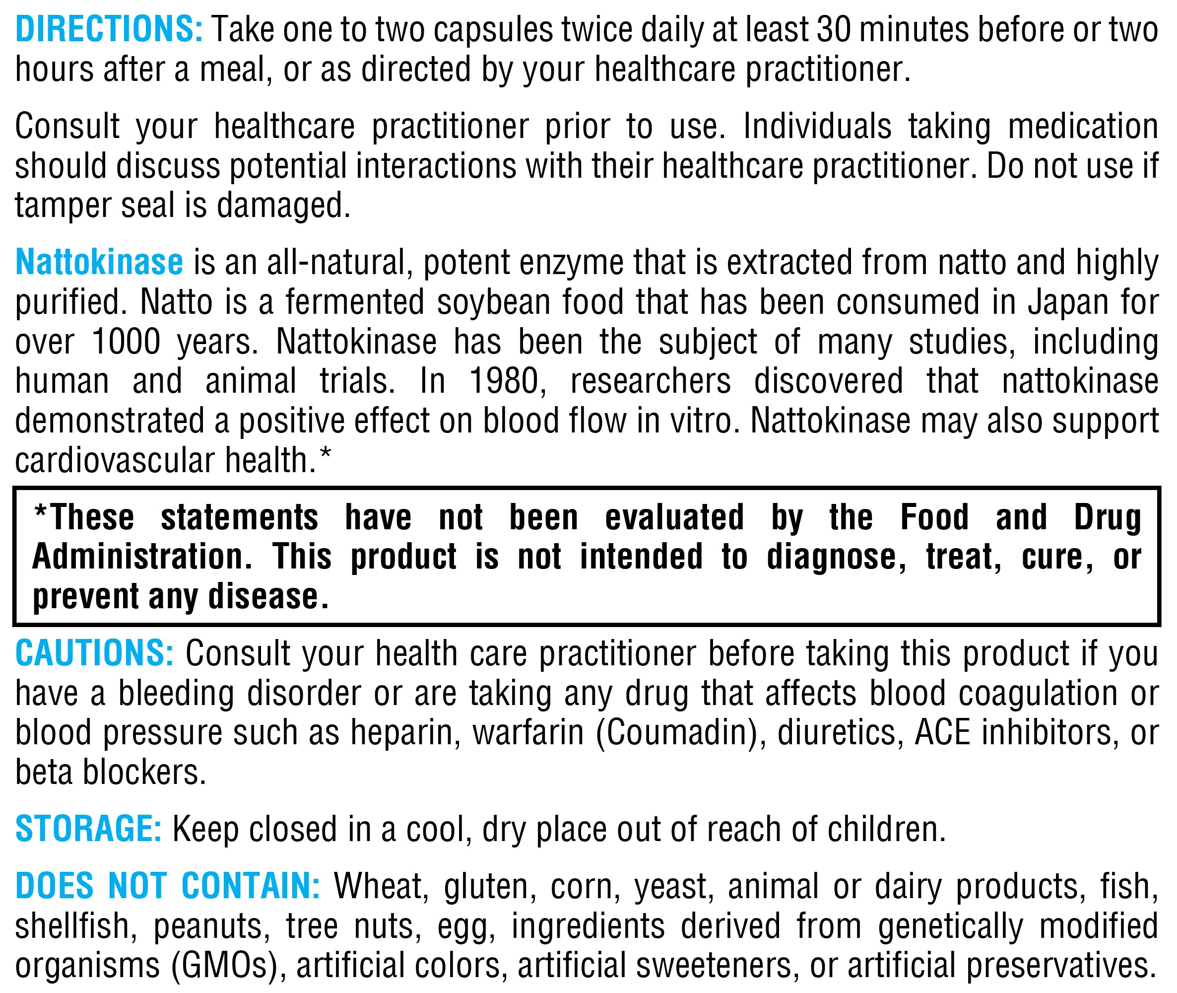 Nattokinase ingredients and nutrition label