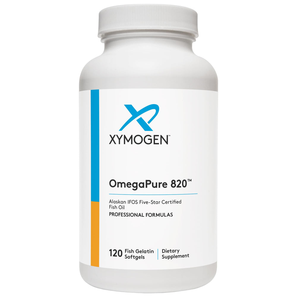 XYMOGEN OmegaPure 820 bottle-front with IFOS badge for pure, trusted omega-3.