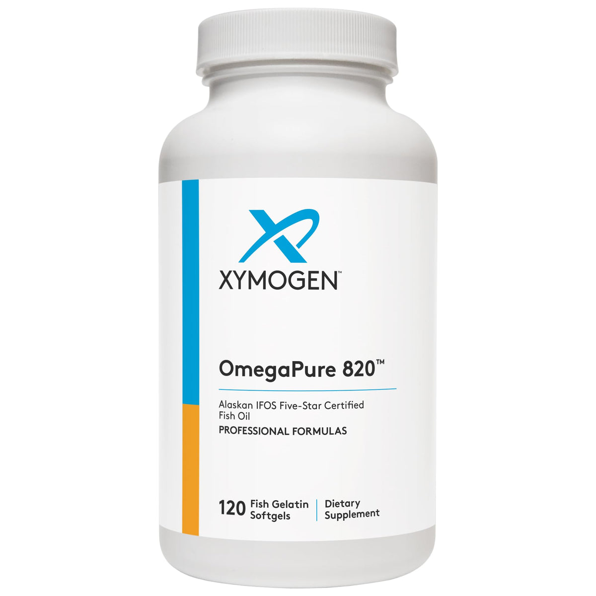 XYMOGEN OmegaPure 820 bottle-front with IFOS badge for pure, trusted omega-3.