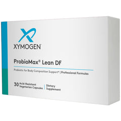 Front view of XYMOGEN ProbioMax Plus 40B dairy-free probiotic powder stick pack