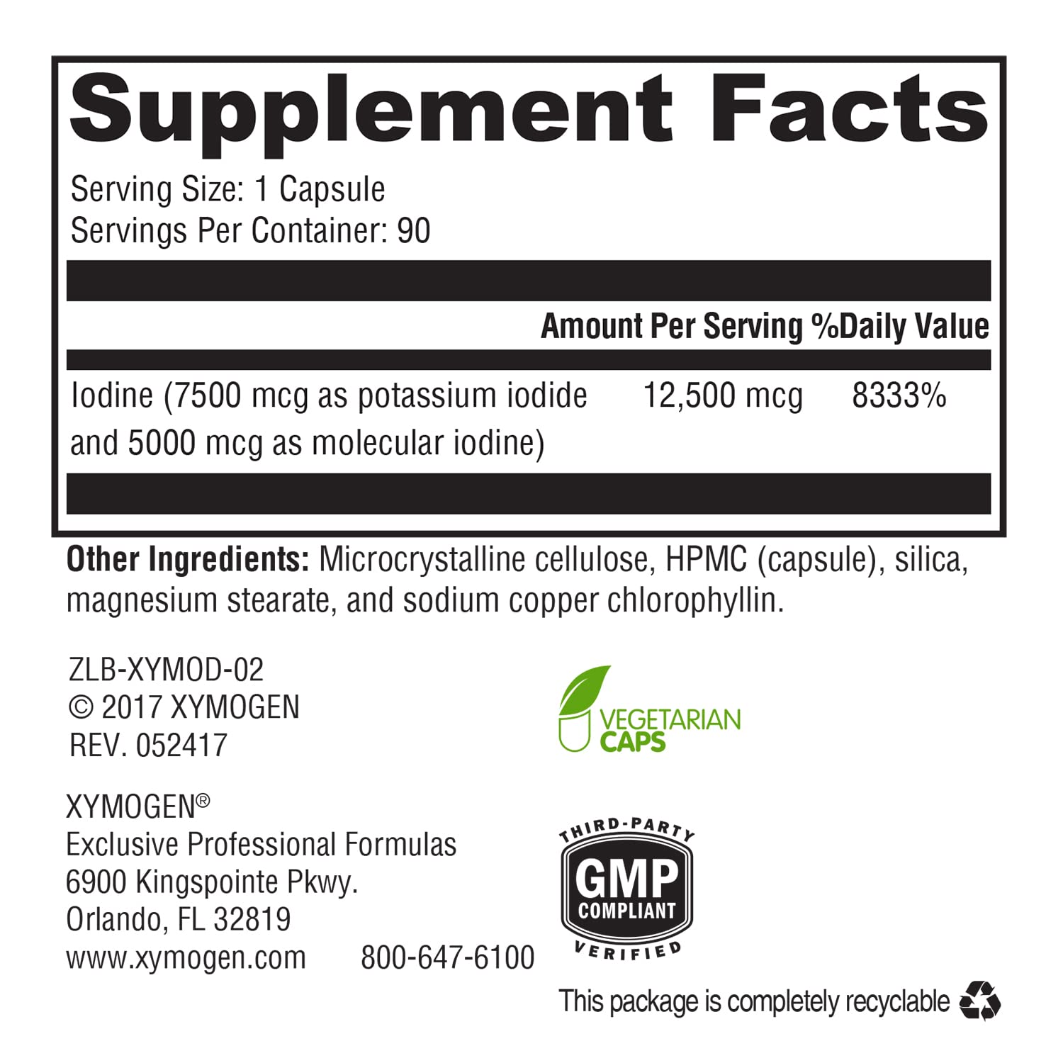 Ingredients overview for XYMOGEN XymoDine Iodine Supplement