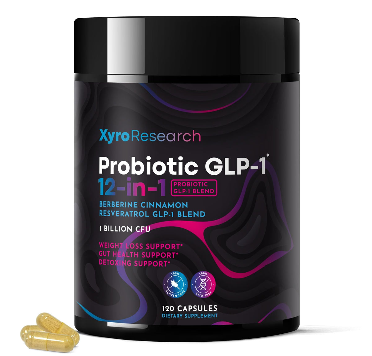 Xyro Research GLP-1 probiotic berberine bottle promoting gut balance