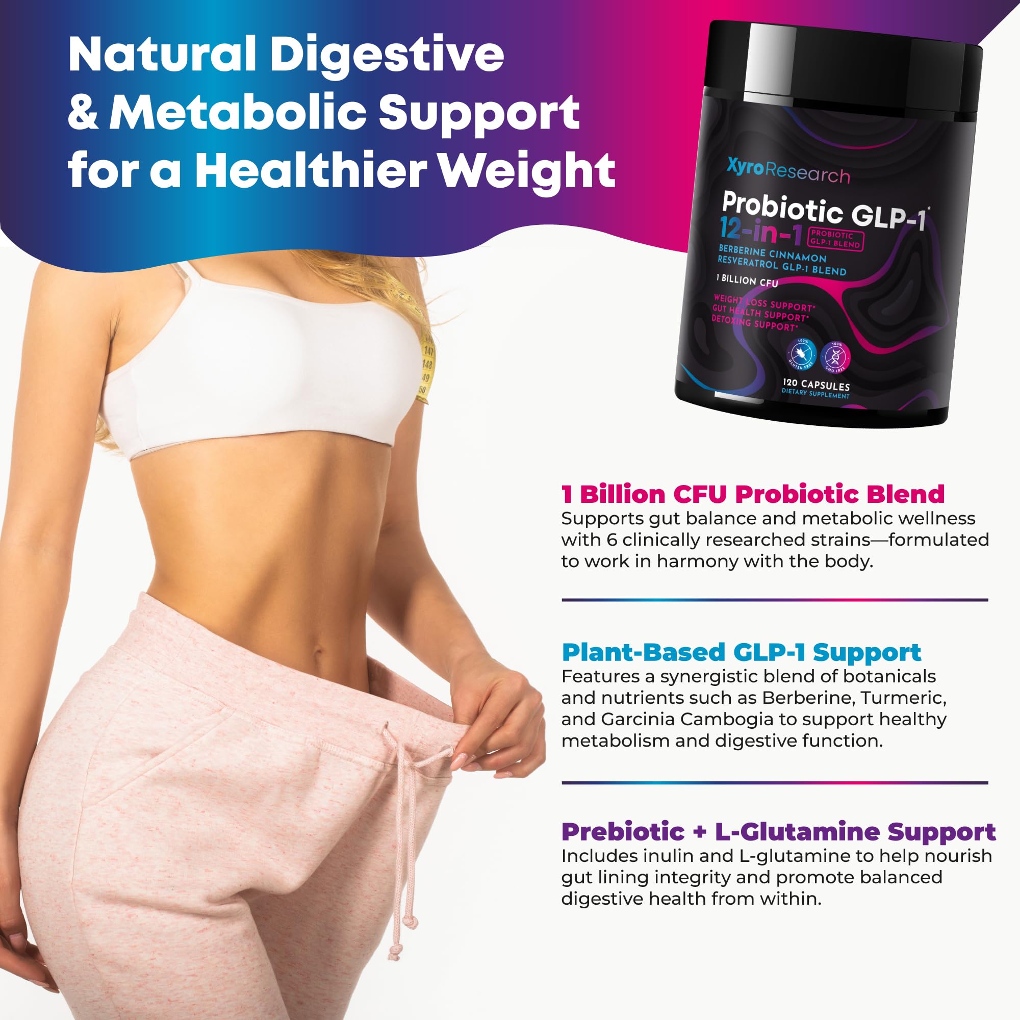 Xyro Research inulin prebiotic graphic shows gut balance benefits