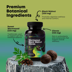 Herbal blend ingredients: wormwood, black walnut, clove