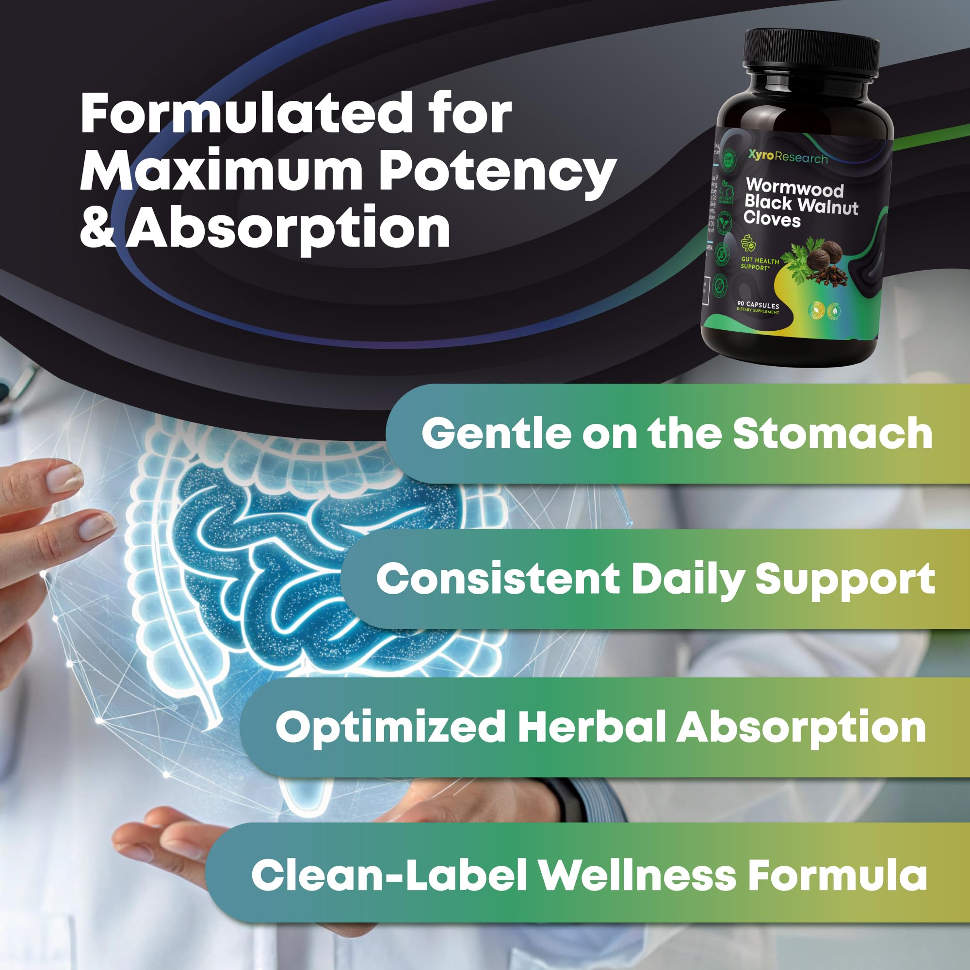 Concept of gut health and detox with herbal capsules