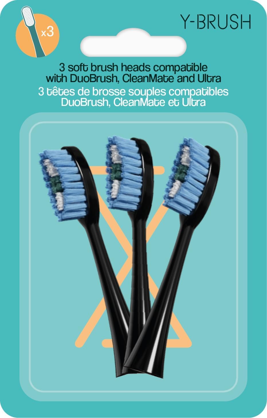 Three Y-Brush replacement heads 3-pack for Ultra, DuoBrush, and CleanMate