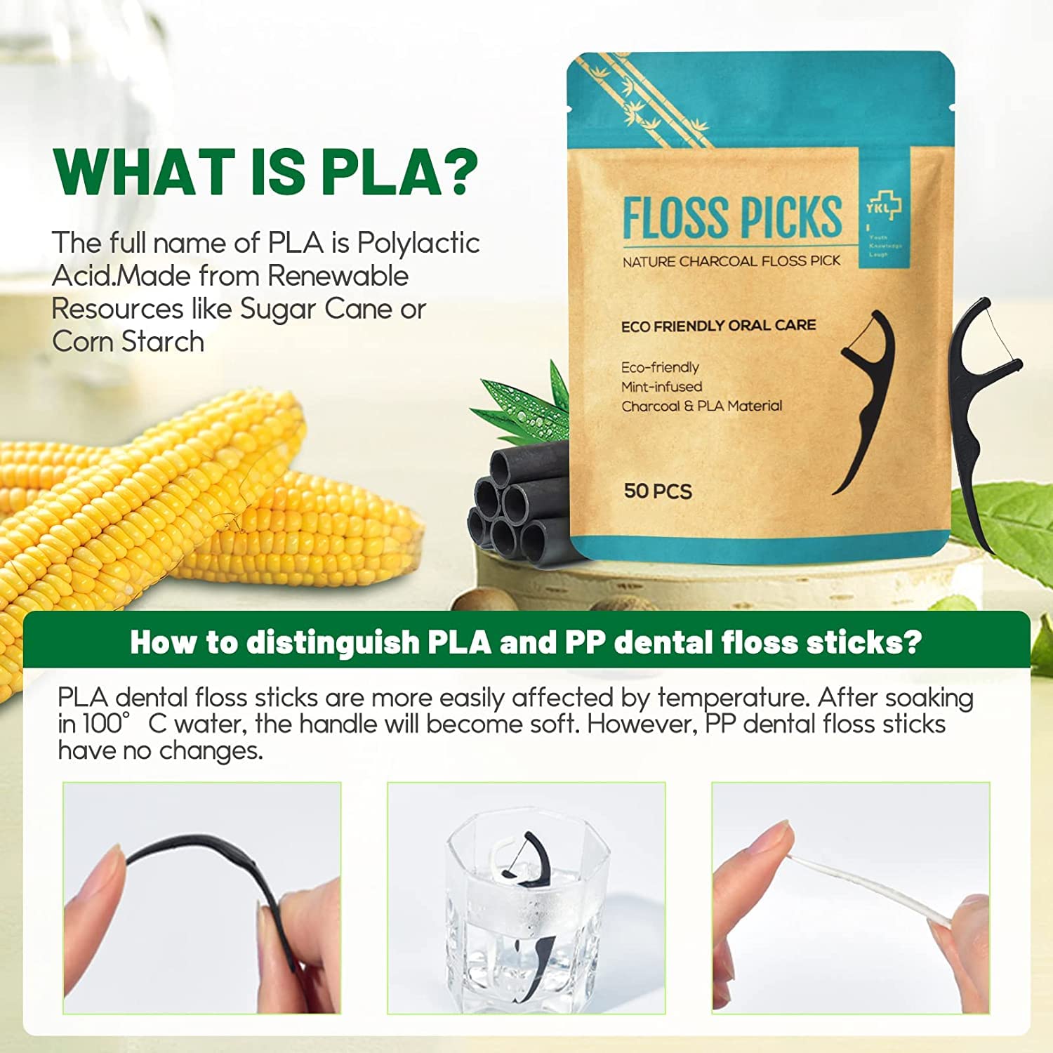 Close-up of 2-in-1 dental floss picks showing floss and toothpick design