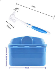 Denture cleaning box showing removable soaking basket