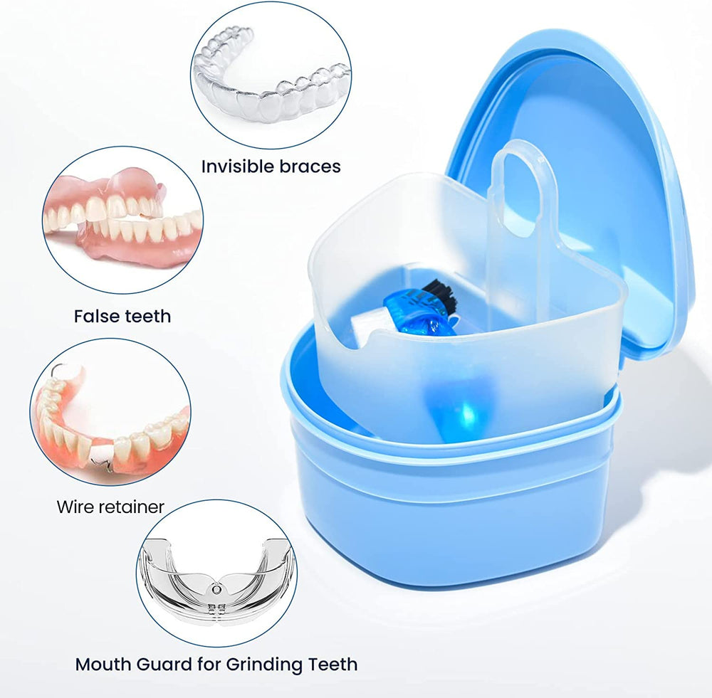 Denture cleaner kit dimensions 9.5 x 8.5 x 7.5 cm