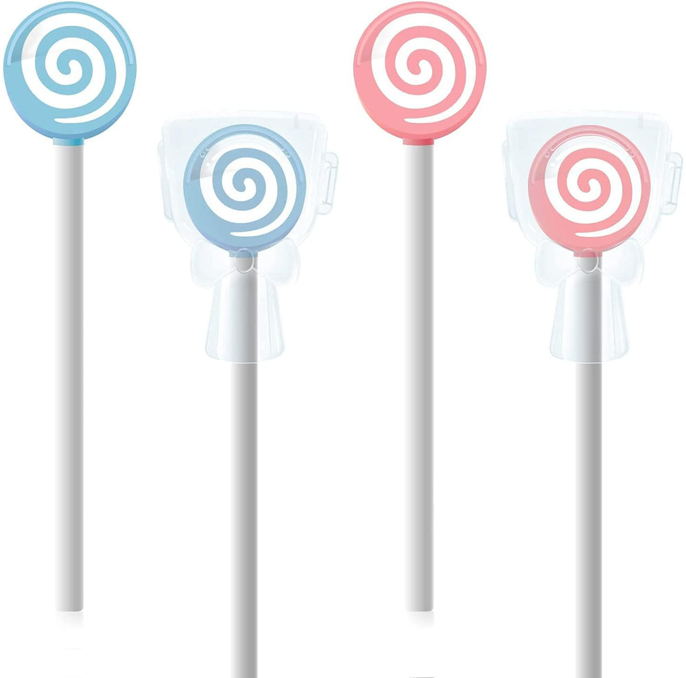 Y-Kelin Kids Tongue Scraper Set 4-Pack in blue and pink with lollipop shape