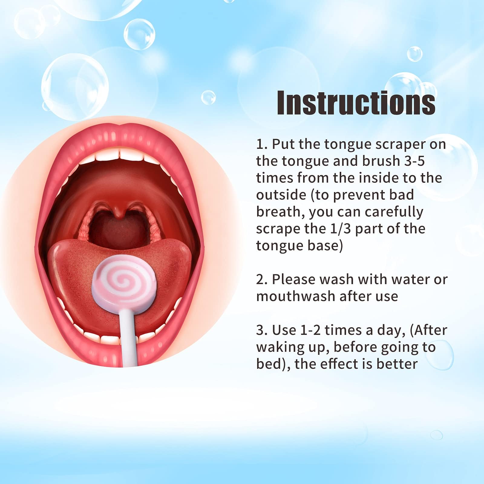 Close-up of pink silicone tongue scraper with rubber pad