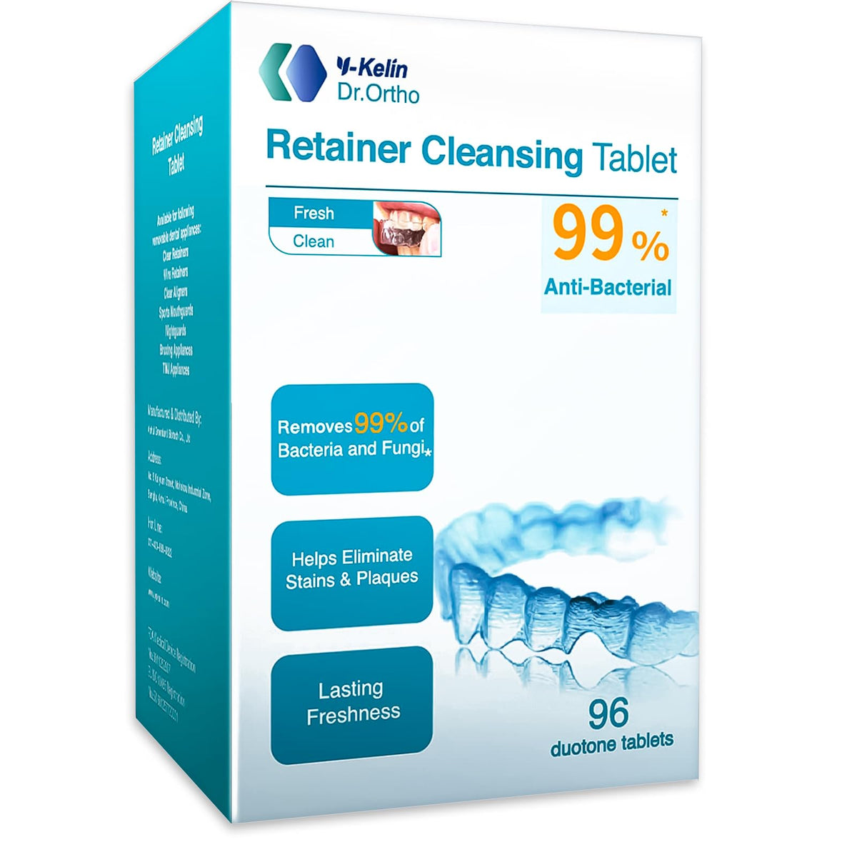Y-Kelin Retainer Cleaning Tablets 96 count in foil packaging