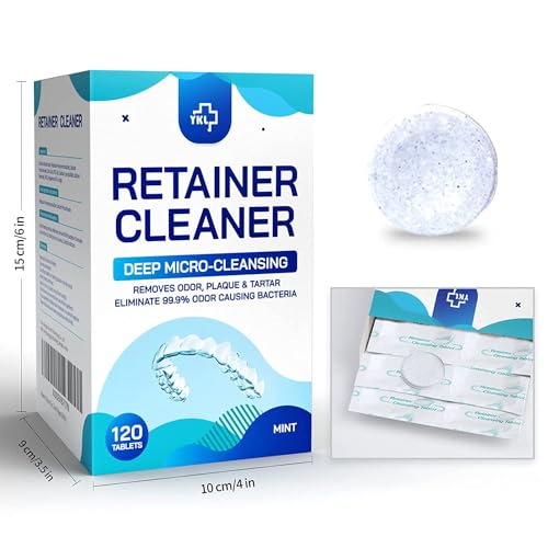 Close-up of mint-flavored denture cleaning tablet dissolving in water
