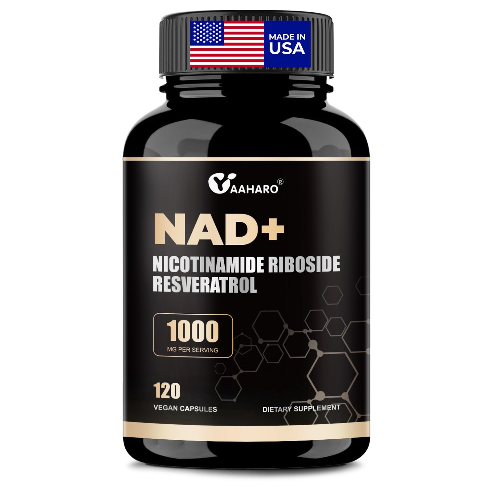 YAAHARO NAD+ supplement bottle with 120 capsules
