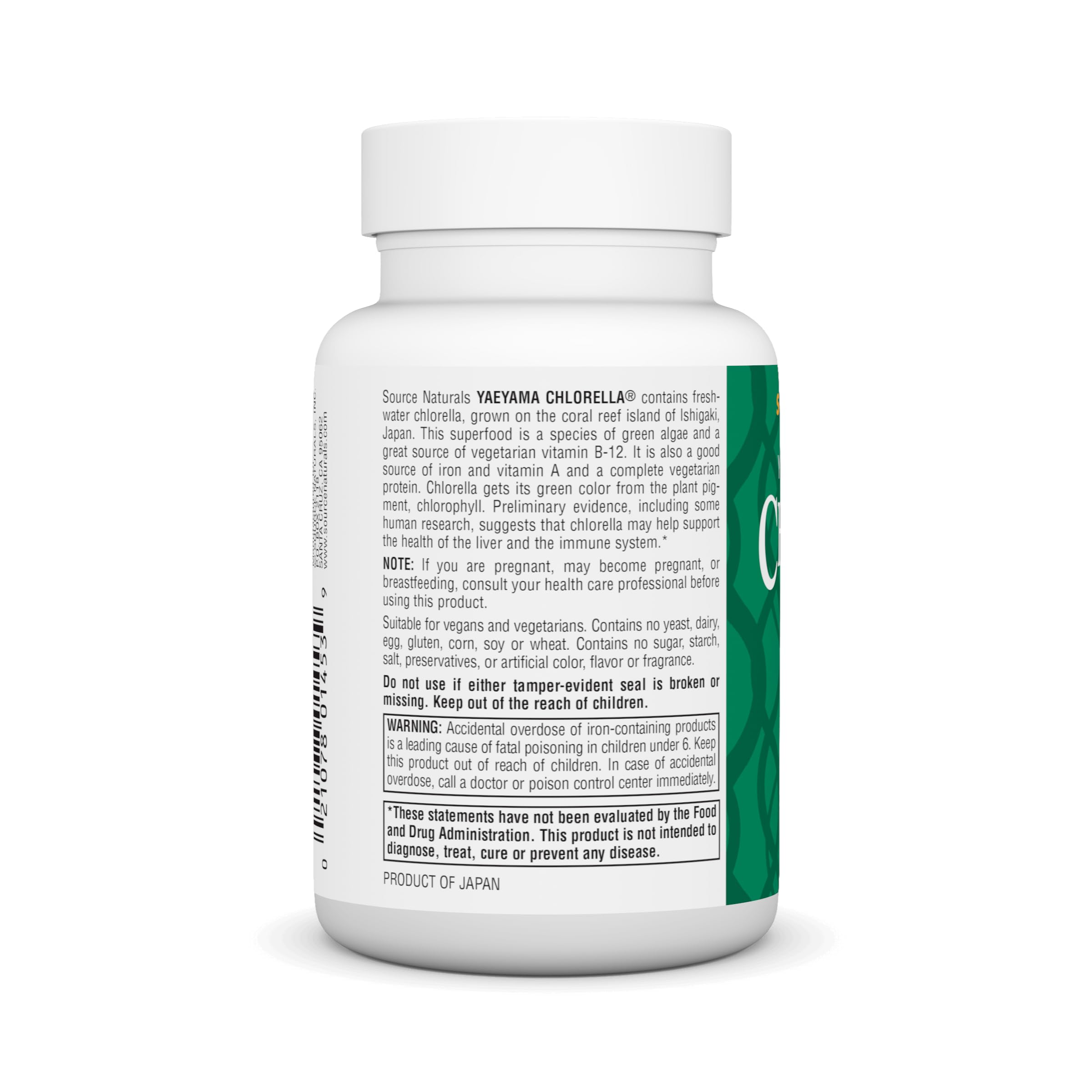 Yaeyama Chlorella 200 mg tablets close-up