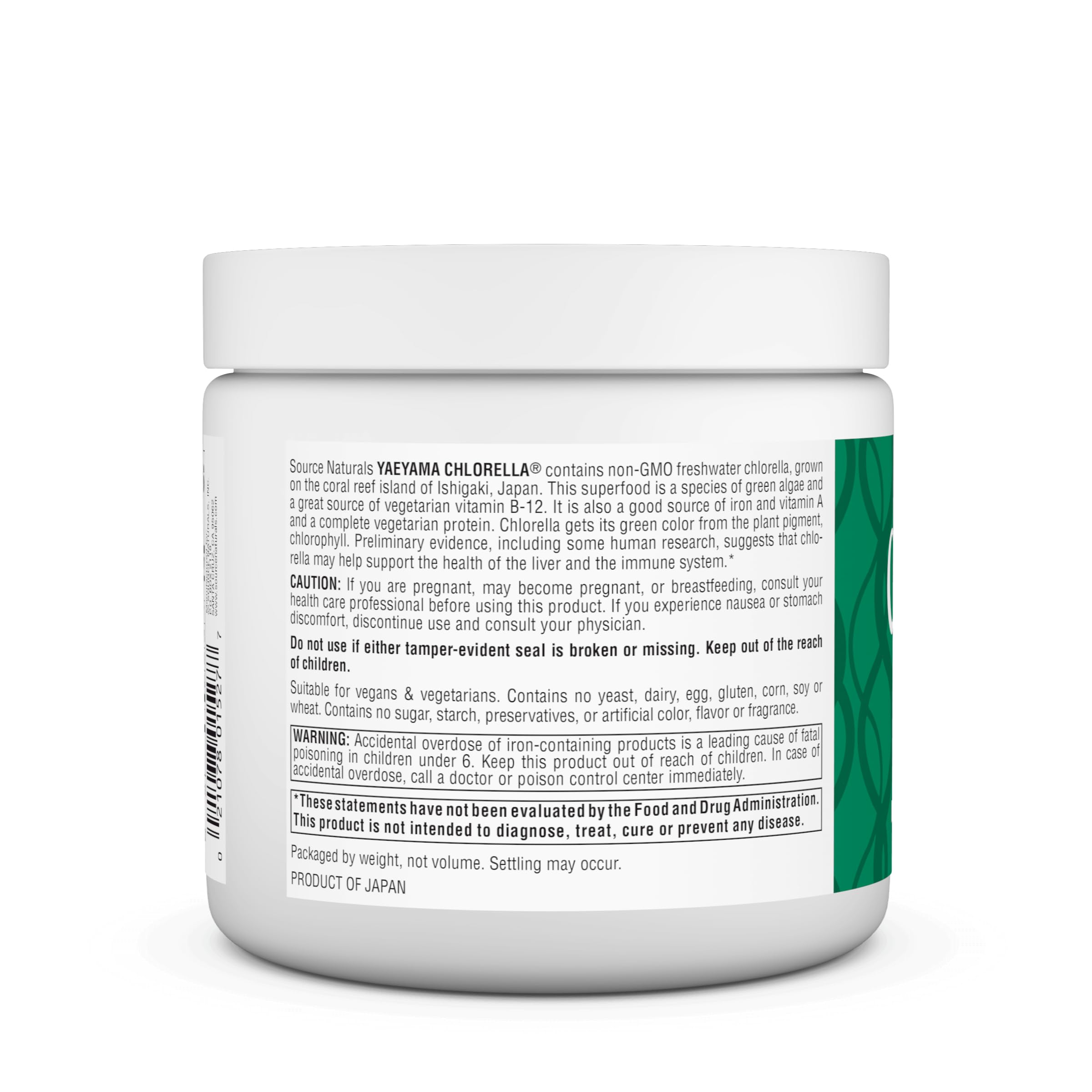 Yaeyama chlorella label with brand and product details