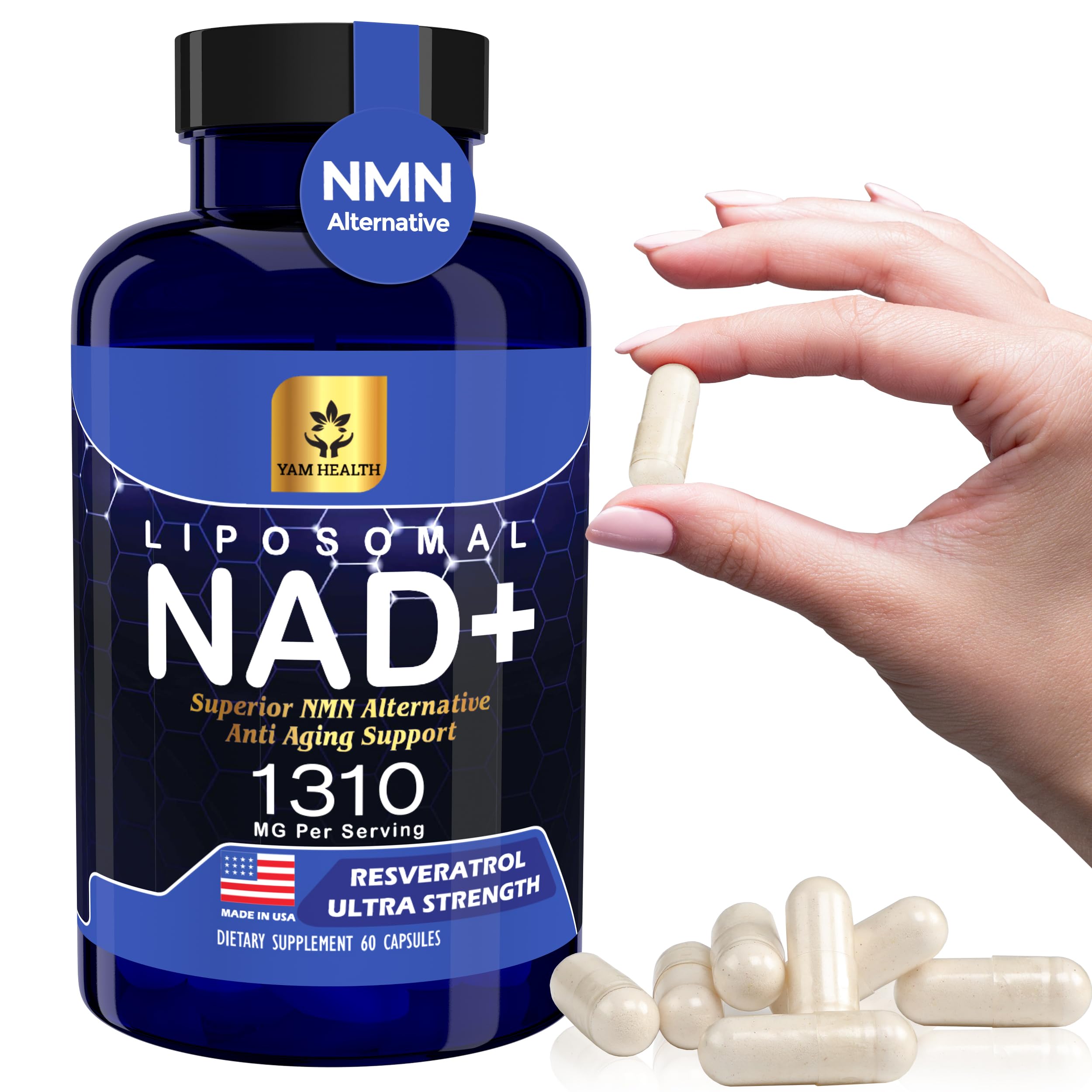 YAM Health Liposomal NAD supplement bottle label