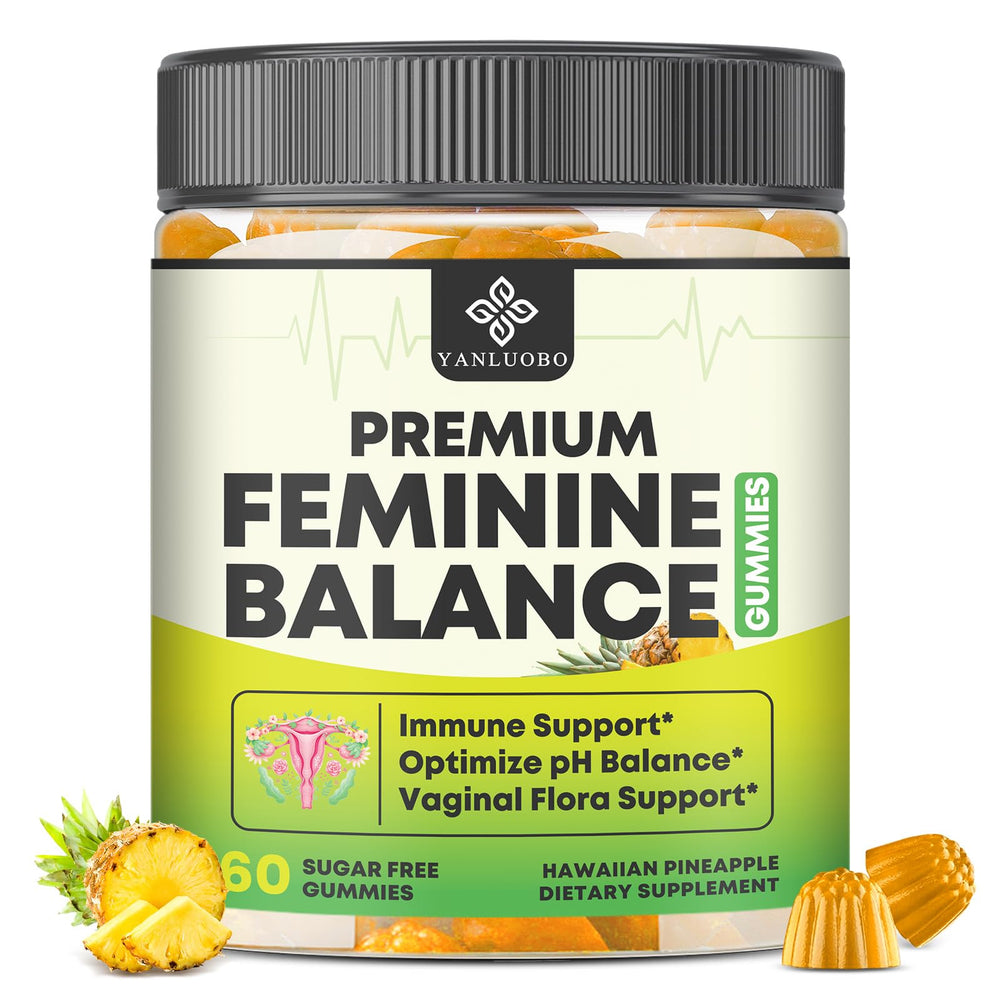 YANLUOBO Feminine Balance Probiotic Gummies bottle with pineapple flavor