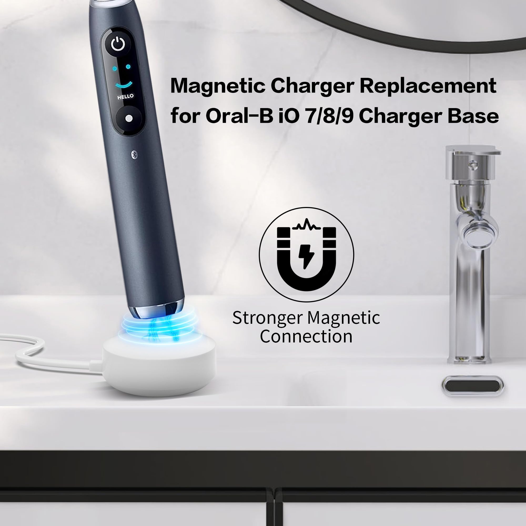 Magnetic charging base with non-slip bottom for Oral-B iO7/8/9