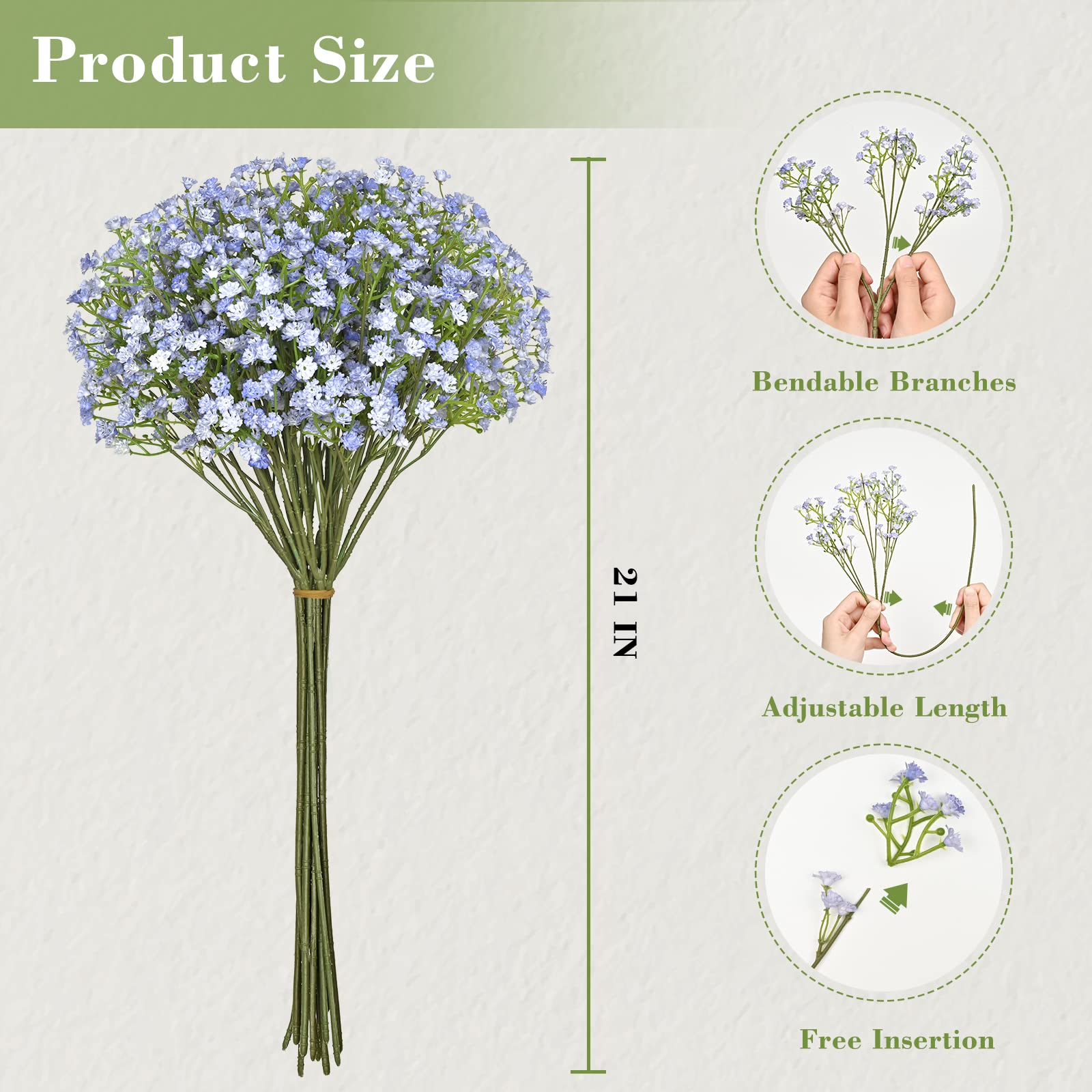 Bundle of 12 blue and 30 white artificial Babys Breath stems close-up image 3