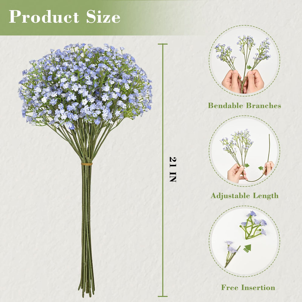 Bundle of 12 blue and 30 white artificial Babys Breath stems close-up image 3