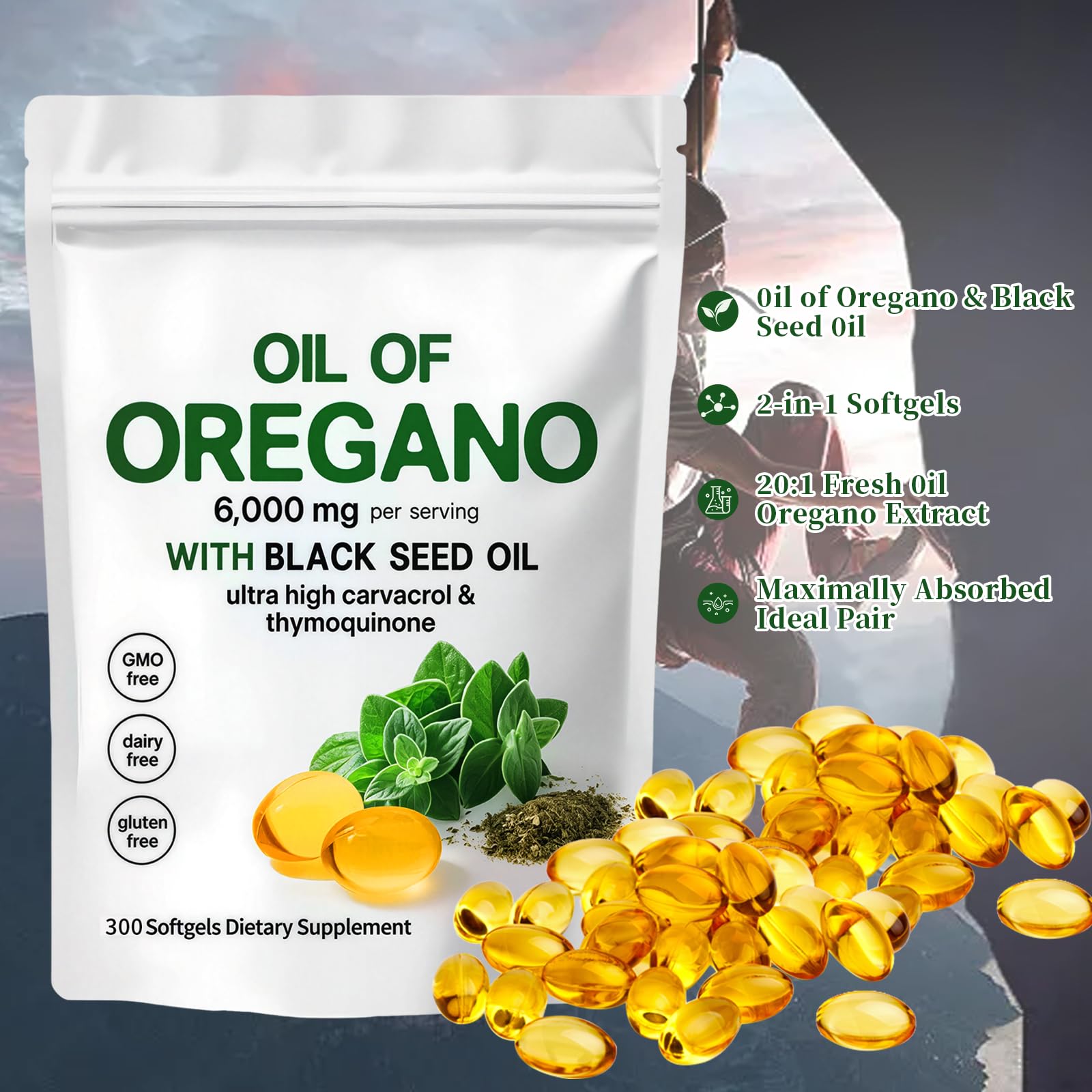 300 softgels packaging for YATIME oregano oil blend