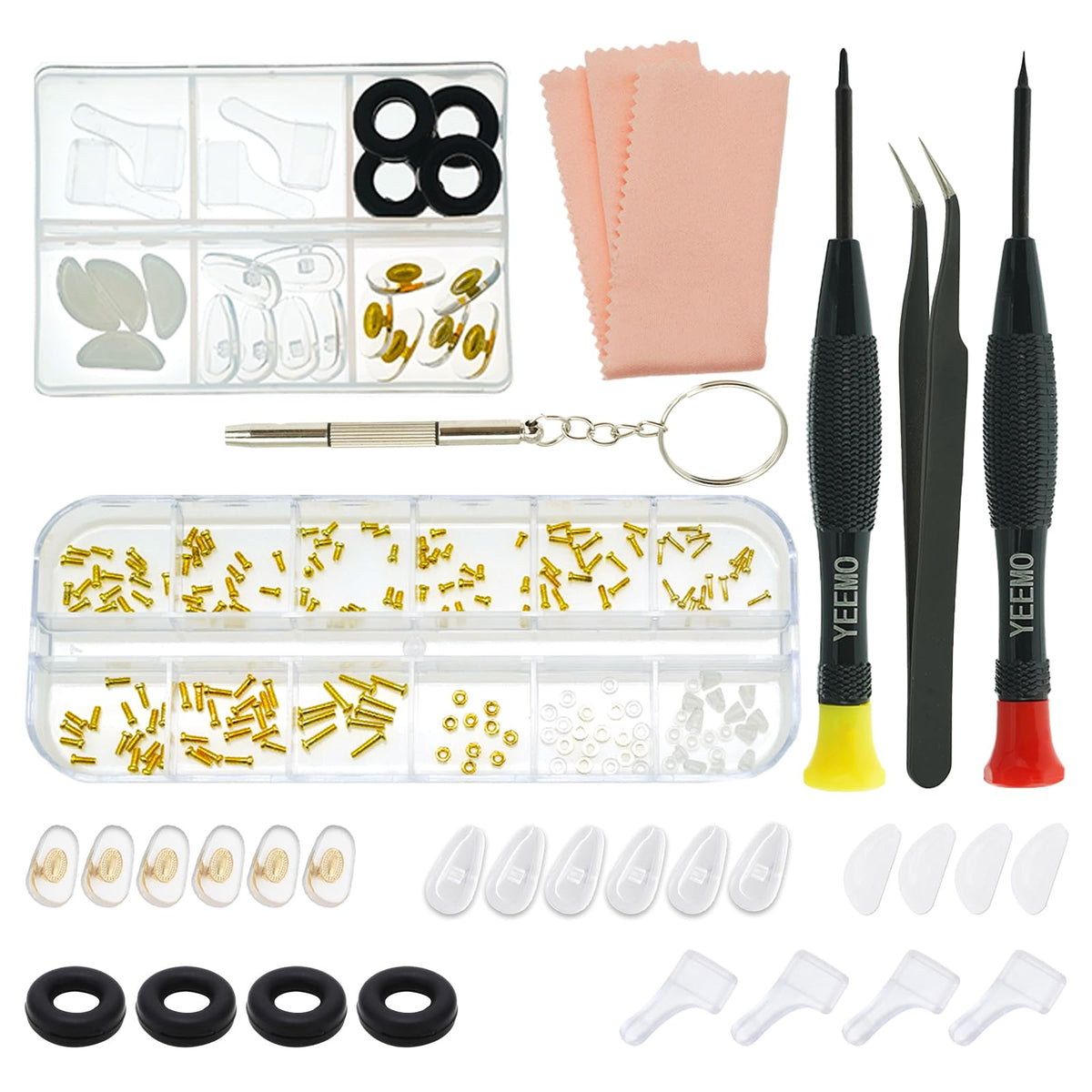 Gold eyeglass screws in the YEEMO repair kit