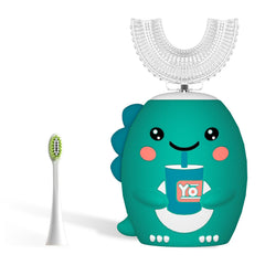 Front view of yeklike Kids U-Shaped Electric Toothbrush with cartoon dinosaur design