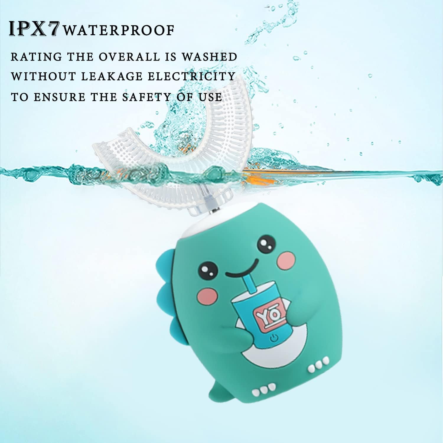 Toothbrush shown in a shower-safe, waterproof setup