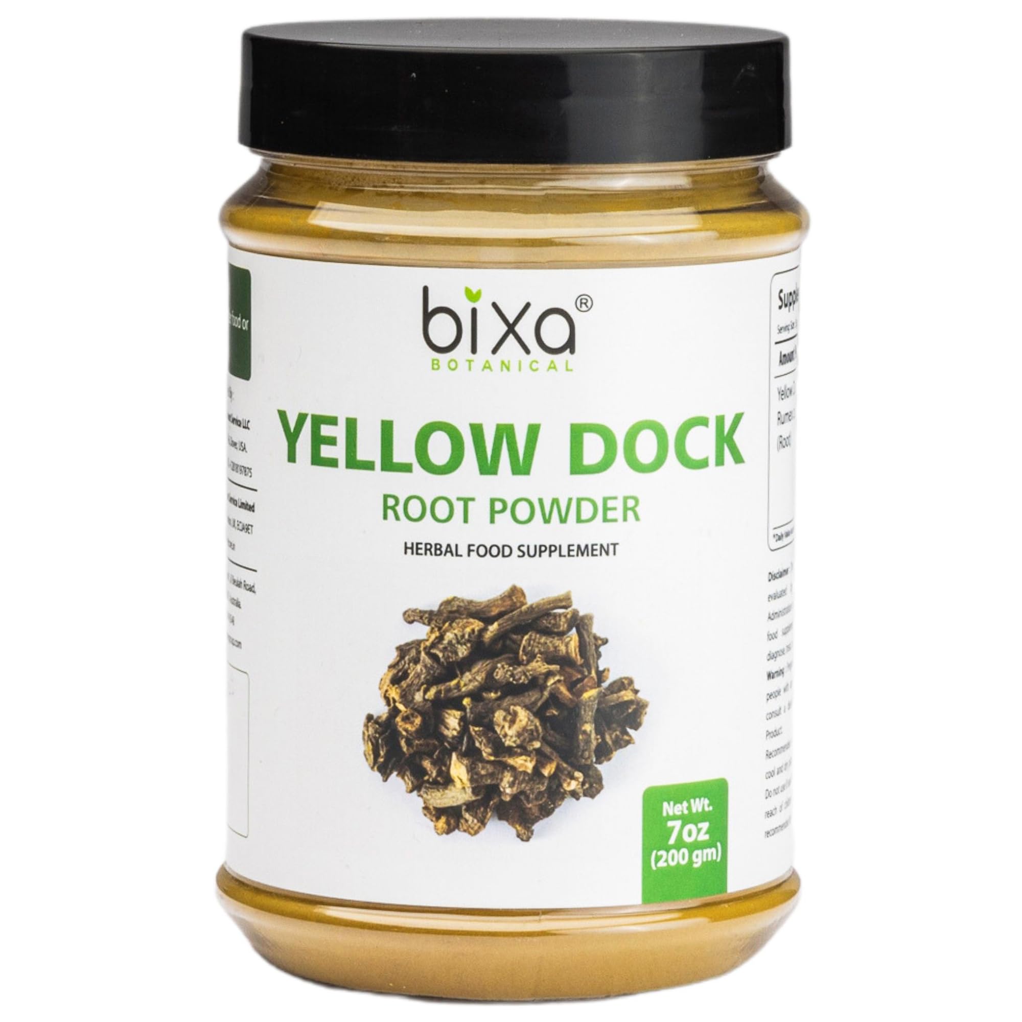 Bottle of Bixa Botanical Yellow Dock Root Powder, 200 g (7 oz)