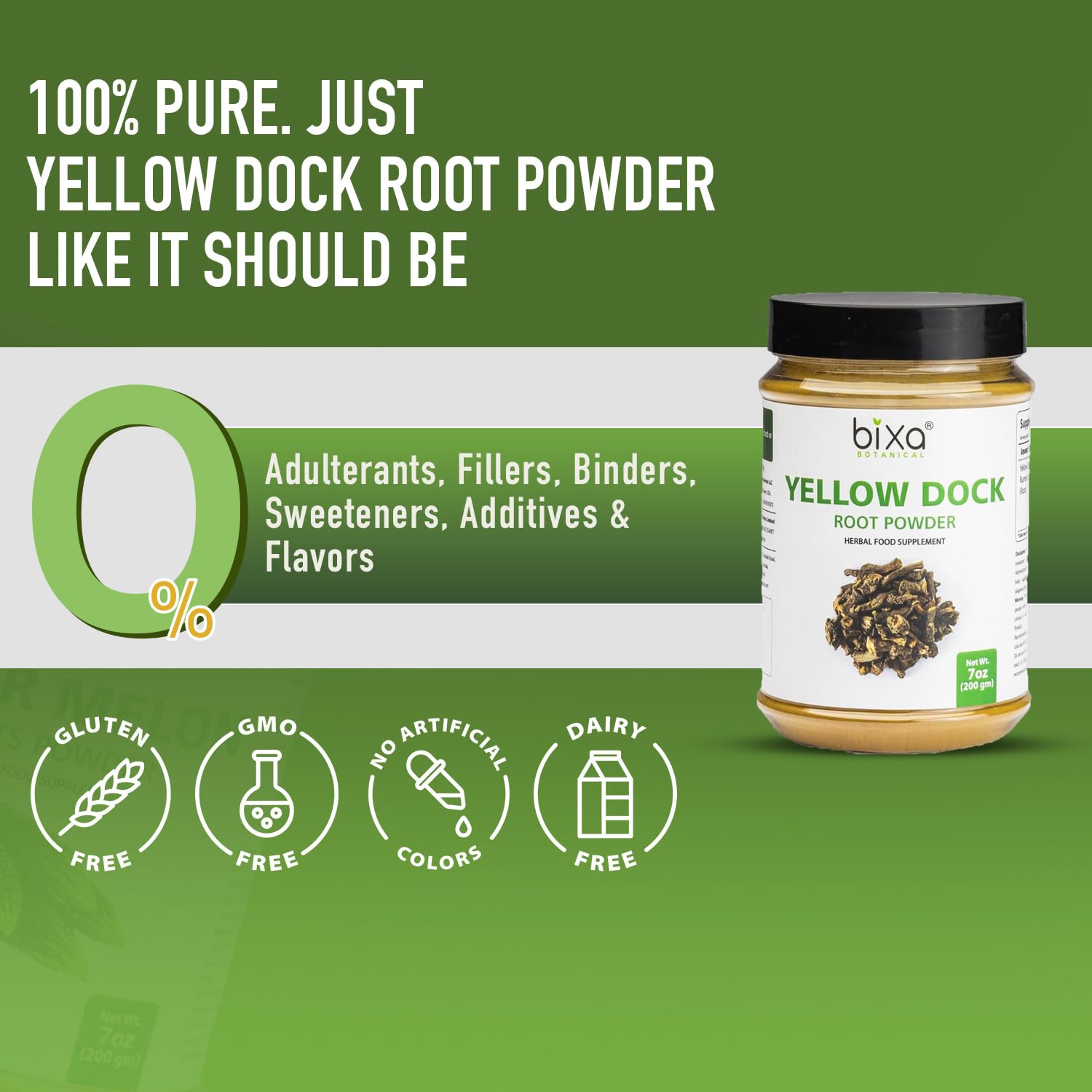 Label showing Gluten Free, Non-GMO, Steam Treated, Vegan