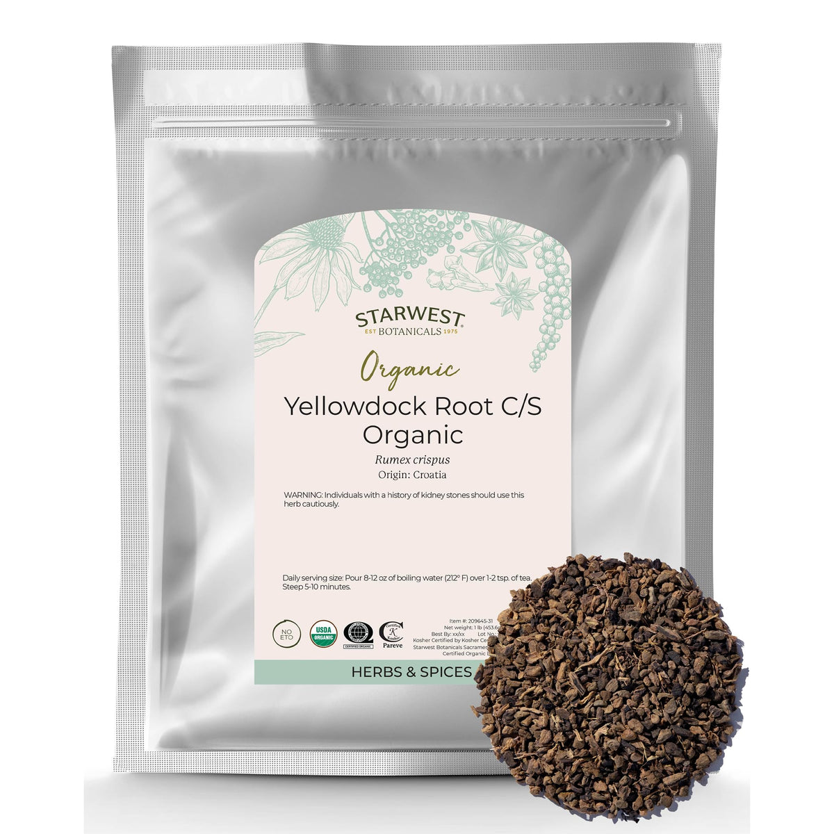Organic Yellowdock Root C/S in resealable bag