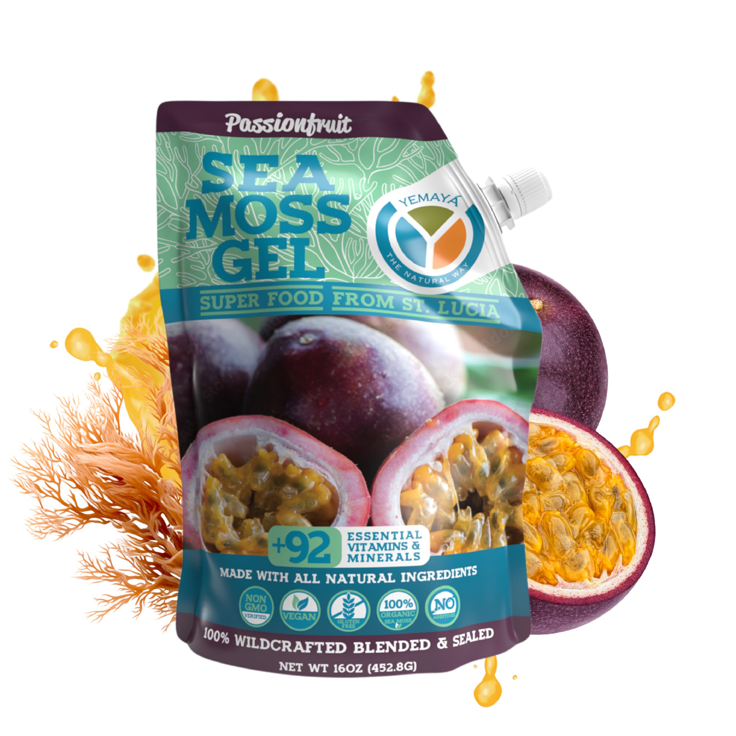 Yemayá Organic Sea Moss Gel Passionfruit flavor bottle 16 oz