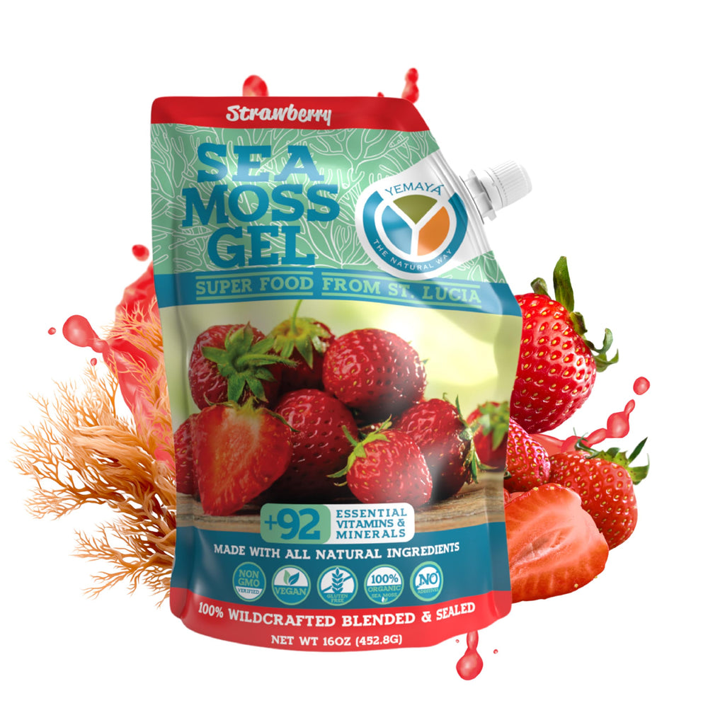 Yemayá Organic Sea Moss Gel Strawberry flavor bottle, 16 oz