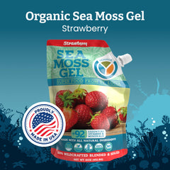 Close-up of sea moss gel texture with strawberry bits