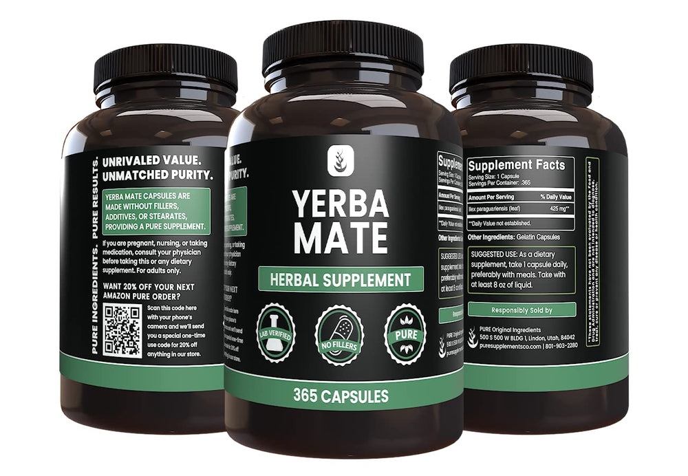 Close-up of Yerba Mate capsules illustrating a single-ingredient formula