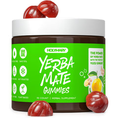 Front label of Yerba Mate Gummies Yuzu & Ginger bottle