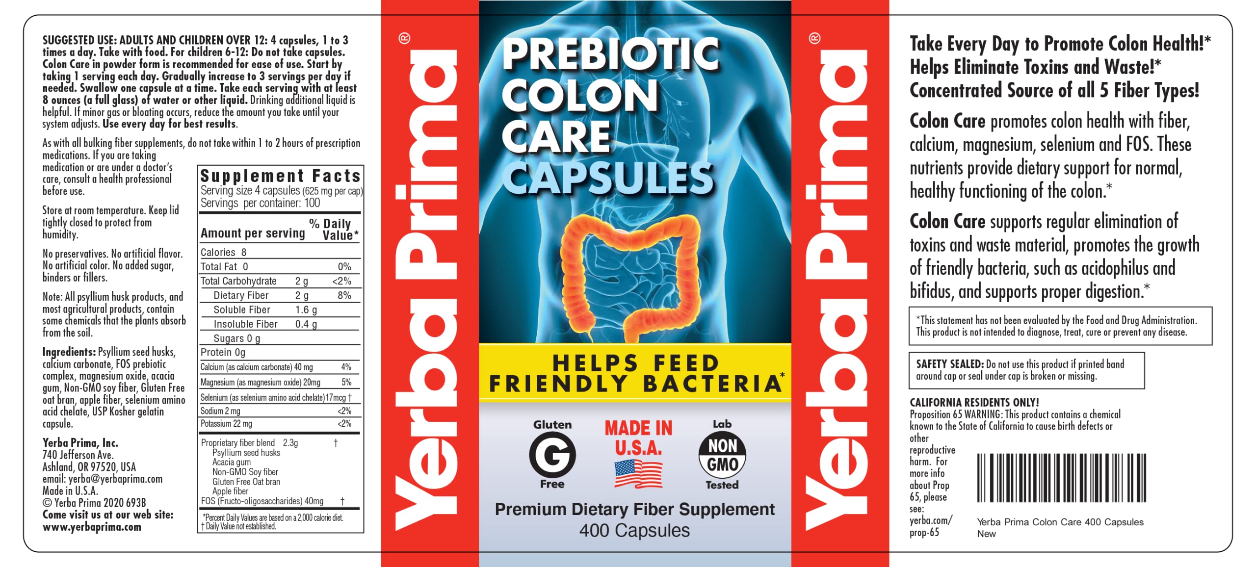 Yerba Prima brand trusted for over 40 years, non GMO and gluten free fiber supplements