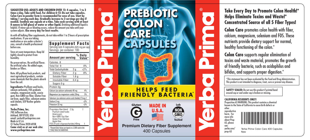Yerba Prima brand trusted for over 40 years, non GMO and gluten free fiber supplements