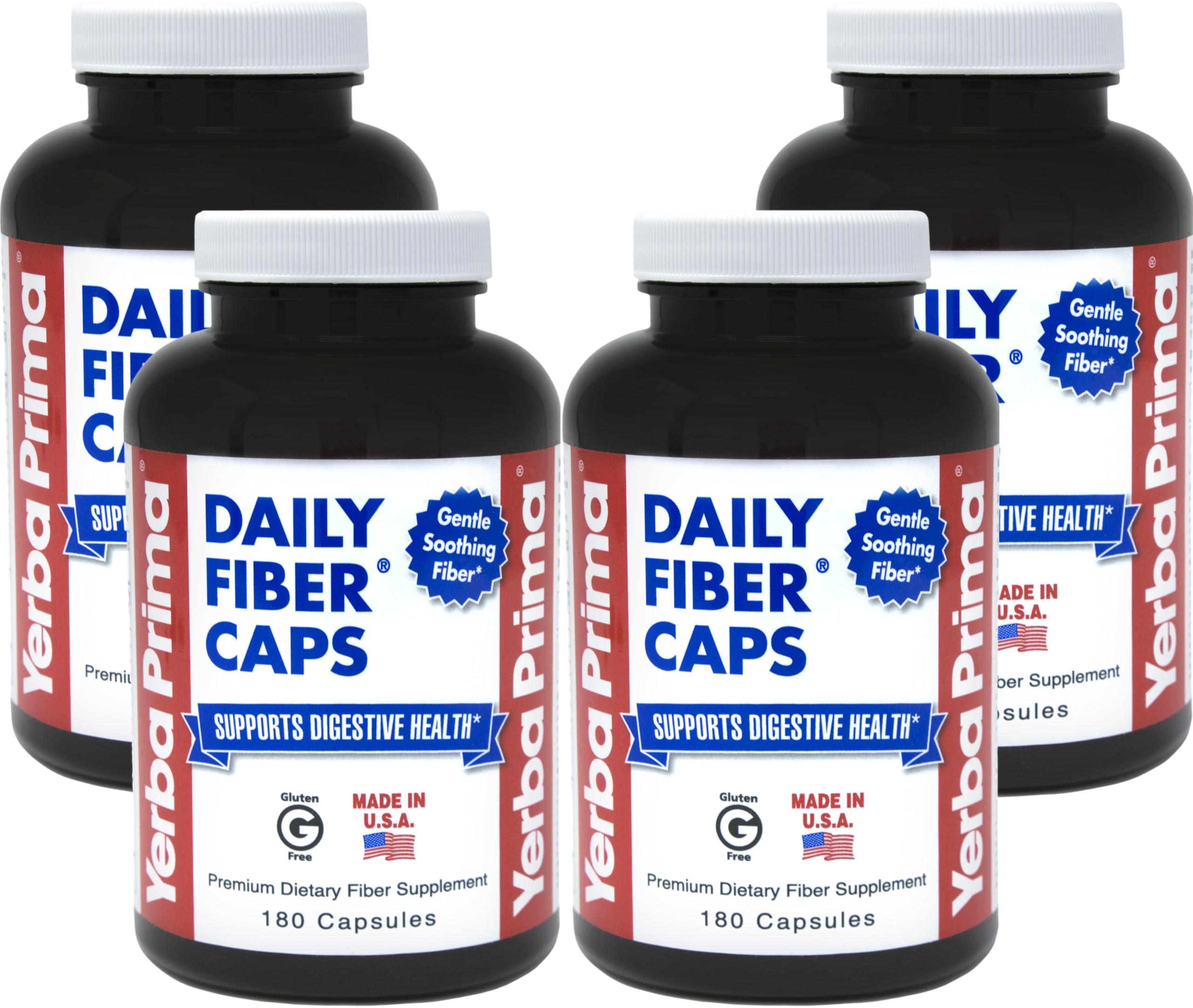 Yerba Prima Daily Fiber Caps bottle with 4-pack, 180 capsules