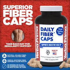 Back label of Yerba Prima Daily Fiber Caps showing nutrition facts