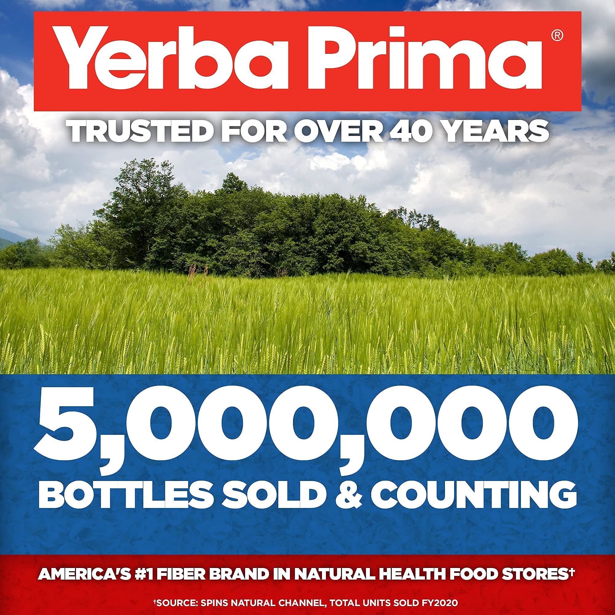 Icons showing Gluten Free, Non-GMO, and Vegan certifications on Yerba Prima packaging