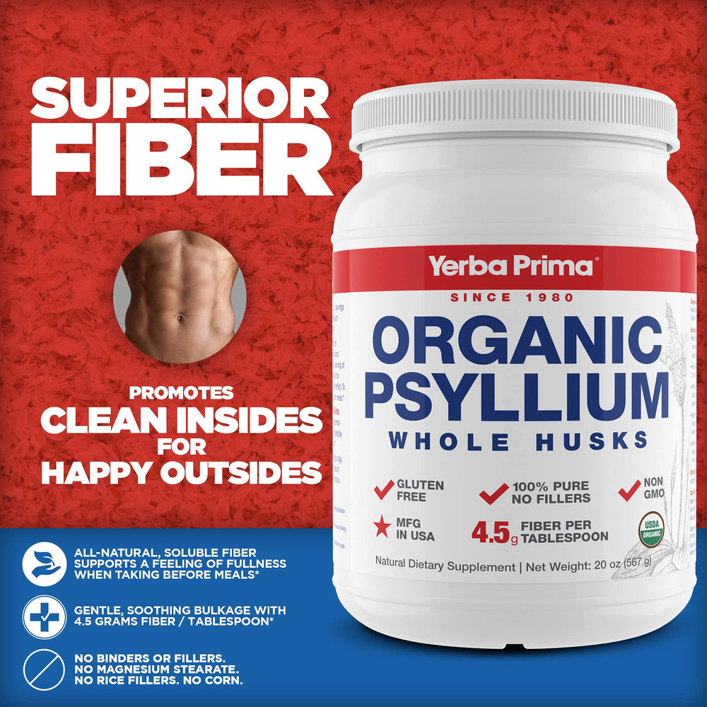 Back label of Yerba Prima Psyllium Husk 2-Pack 40 oz