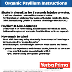 Outer packaging of Yerba Prima Organic Psyllium Whole Husks 20 oz