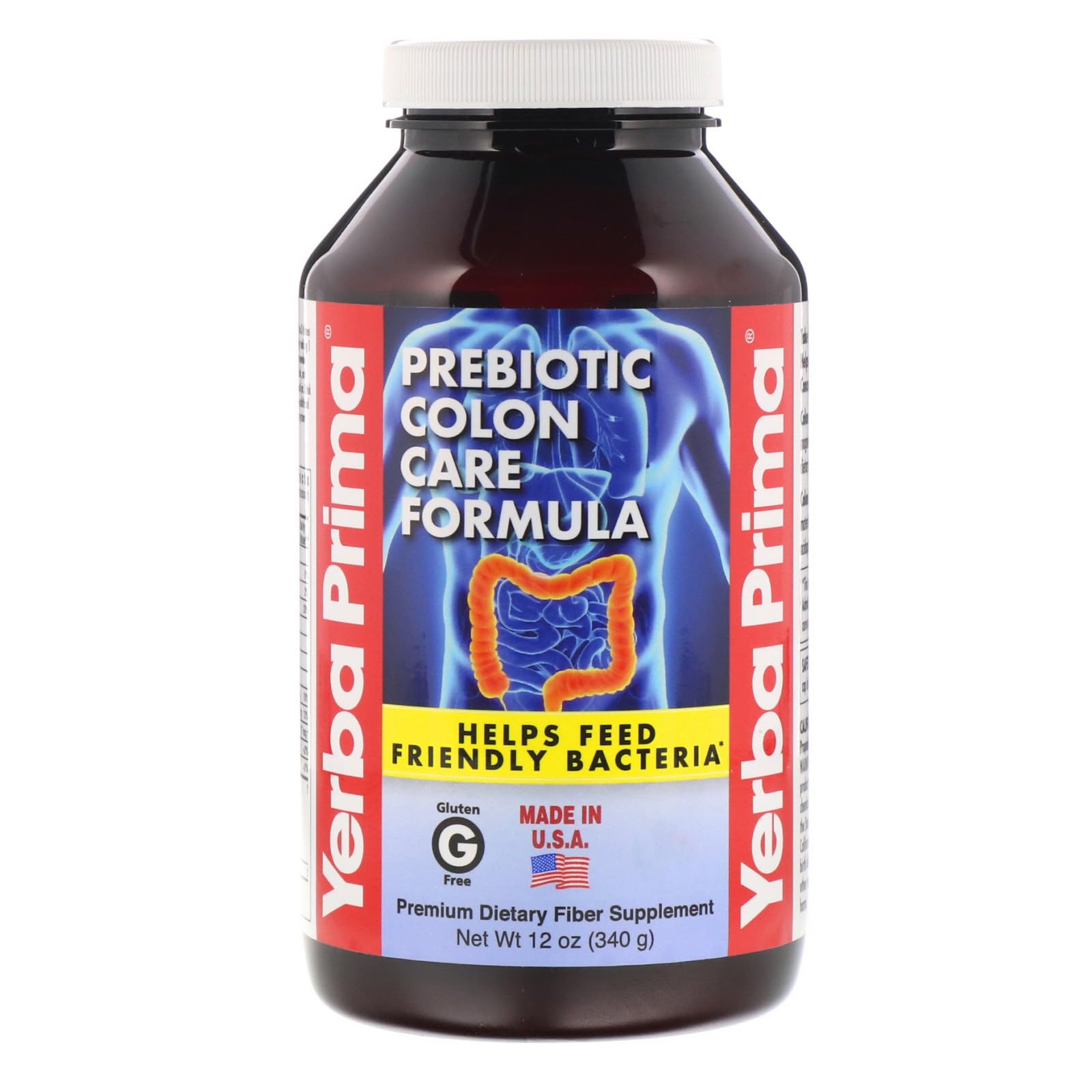 Yerba Prima Prebiotic Colon Care Formula Powder 12 oz container, front view
