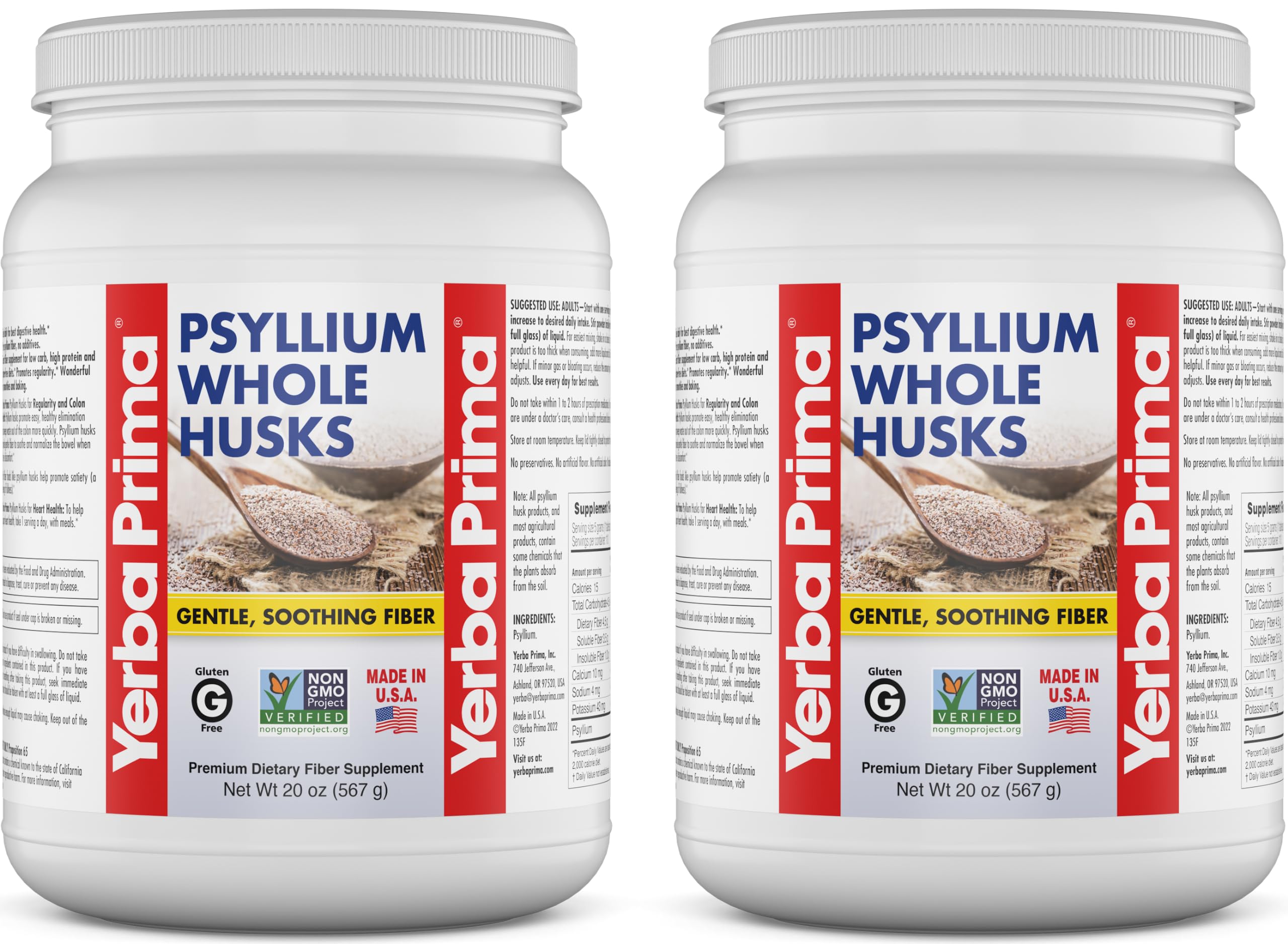 Front view of Yerba Prima Psyllium Husk Whole 20oz Pack 2